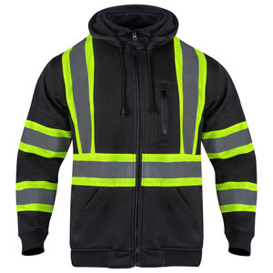 Sudadera con capucha unisex negra de alta visibilidad con cremallera, tiras reflectantes y bolsillo en el pecho para trabajo - Product Image 4