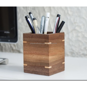 Porte-stylo en bois fait main avec forme hexagonale peinte organisateur de table de bureau pour espace de travail rectangle de papeterie pour usage domestique - Product Image 3