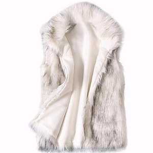 Gilet long de luxe pour femme en fausse fourrure, sans manches, épais, pour l'hiver, avec fermeture pull-over, couleur unie, col amovible, en polaire - Product Image 2
