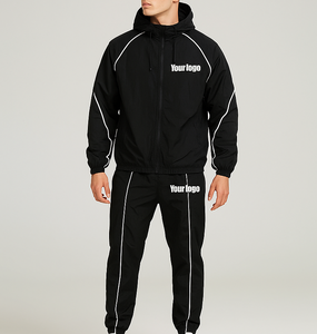 Custom Printed Solid Polyester/Nylon <b>Zip</b>-<b>Up</b> Reflective Sport <b>Jacket</b> Pants Set Breathable Eco-Friendly Windproof Lightweight - Product Image 2