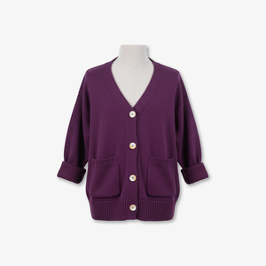 Cárdigan de Punto Trenzado Vietnamita para Mujer, Color Sólido Premium, 4 Botones, Bolsillos, Cuello en V, 100% Acrílico, Marca CRAZIGOODS - Product Image 1