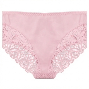 Braguitas de cintura media para mujer, de color liso, con ribete de encaje, sexys, sin costuras, de punto, de algodón y elastano, transpirables - Product Image 2