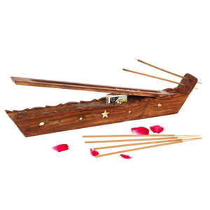 Porte-brûleur d'encens en bois de haute qualité fait à la main sculpté bois de santal rose parfums travail religieux complet étoile anis encens - Product Image 1