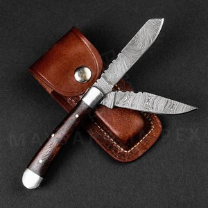 Navaja de Bolsillo Plegable de Acero de Damasco Hecha a Mano con 2 Hojas para Uso Diario - Product Image 1