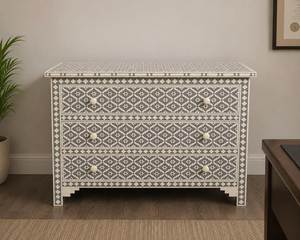 Commode extensible et tables de chevet en os incrusté avec motif floral antique – Idéal pour la maison, l'hôtel et l'appartement - Product Image 2