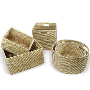 Cesta de Almacenamiento de Ratán Natural, Organizador Tejido con Asas, Cesta Ecológica Apilable para Almacenamiento y Decoración del Hogar y la Oficina - Product Image 1