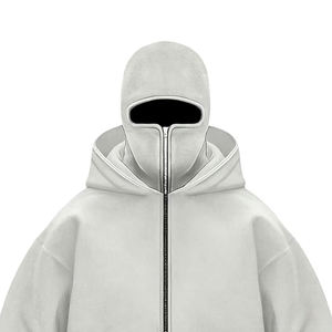 Sudadera con capucha y cremallera estilo urbano con logotipo personalizado, doble máscara, oversize, vintage, hombros caídos, estilo ninja, 100% algodón polar - Product Image 5