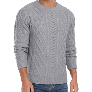 Pull en maille torsadée gris pour homme, manches longues, motif géométrique, vêtement d'hiver, épaisseur standard, 100 % acrylique, 2026 - Product Image 5