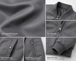 Chaqueta Bomber Gris para Hombre, Fabricación OEM Personalizada, Chaqueta de Vuelo Premium con Cremallera Resistente, Cuello y Puños Acanalados para un Estilo Moderno - Product Image 6