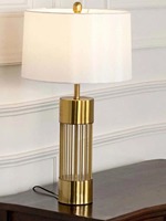 Lampu Meja Modern KS International Berlapis Emas Buatan Tangan Ramah Lingkungan dengan Kap Lampu Putih Bermotif Cetak Digital untuk Kamar Tidur dan Ruang Tamu