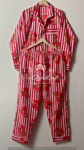 Luxurious Summer Autumn Eco-Friendly Breathable Strawberry Print Cotton Pajama Set for Women Long Sleeve Button Shirt Matching - Product Image 4