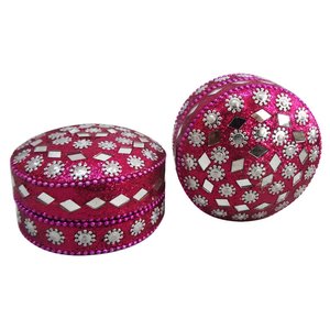Round Pink Inlay <b>Jewelry</b> <b>Box</b> with Mirror Beads and Lid Closure for Storage Organiser - Product Image 2