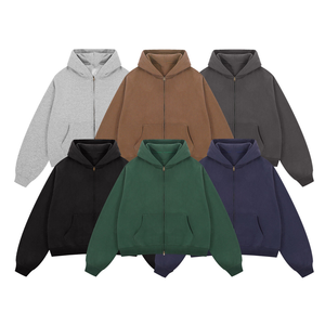 Sudadera con capucha extragrande de corte holgado con doble cremallera, personalizada, de algodón 100% de 400 g/m² de alto gramaje, estilo cropped de felpa francesa con cremallera. - Product Image 3
