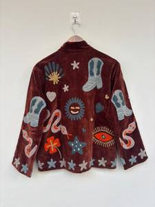 Veste d'hiver réversible brodée Soleil et Lune, doublure en velours et coton, style bohème, artisanale indienne - Product Image 6