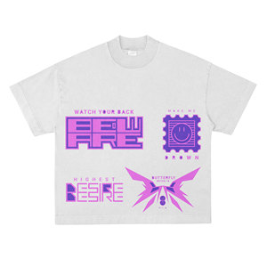 เสื้อยืดผสมโพลีเอสเตอร์และคอตตอนสำหรับผู้ชาย พิมพ์ลายสกรีน ทนทาน ทรงบ็อกซี่ฟิต ล้างสีแบบแอซิดวอช สีซีดจางแบบซันเฟด เนื้อผ้าหนา - Product Image 1