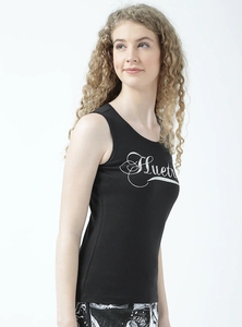 Débardeur tricoté noir sans manches pour femme, col rond, style minimaliste uni, longueur normale, tenue décontractée pour l'entraînement - Product Image 1