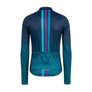 Spandex Polyester Full Zipper Long Sleeve Teal Diagonal Racing Stripe Cycling Jersey Quick Dry Performance <b>Bicycle</b> Sportswear - Product Image 2