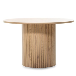 Mesa de Comedor Redonda de Madera Maciza de Lujo Moderno con Base de Listones, Mesa Circular Minimalista Nórdica para Cocina y Sala de Estar - Product Image 1