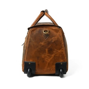 Genuine Leather Men Duffle Traveling Bag With Wheel Trolley <b>Case</b> Large Capacity <b>Weekend</b> Bag - Product Image 2