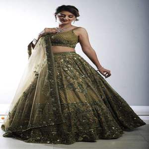 Couture Designer Modern Plus Size Wedding Lehenga Choli | Bridal Outfit Set Draped Hand <b>Beaded</b> Lace <b>Thread</b> Embroidery Multicolor - Product Image 3