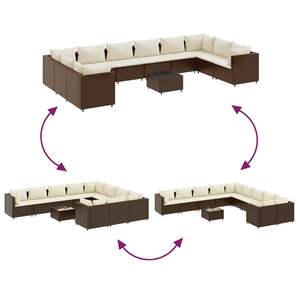 Grand ensemble de canapés de patio réglables en rotin PE blanc crème et marron pour jardin - Product Image 6