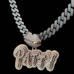 Pendentif Lettre Moissanite Entièrement Sertie, Chaîne Maille Cubaine, Sertissage à Griffes, Plaqué Or 18 carats, Meilleur Collier Style Hip-Hop, Cadeau pour Homme - Product Image 3