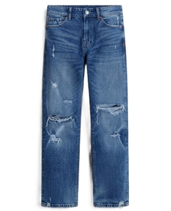 Jean en denim déchiré coupe droite pour homme, taille mi-haute, coupe régulière, en coton respirant, style streetwear décontracté - Product Image 6