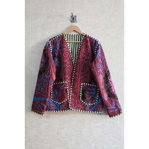 Chaqueta de Algodón con Bordado Suzani Hecho a Mano, Transpirable, Ecológico, con Patrón Floral, Estilo Bohemio Vintage, Étnico Indio - Product Image 1