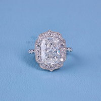 Anillo de Compromiso SHIVRAM DIAMOND con Diamante Cultivado en Laboratorio de 4.10 CT, Corte Cojín, Halo, Certificado IGI, Chapado en Oro de 18K, Platino 950, Lujoso, 1.8MM