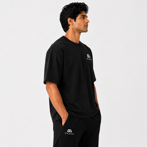 Camiseta de Algodón Negra Extra Grande para Hombre, Manga Corta, Cuello Redondo, Ropa Deportiva, Ropa Casual de Calle, Camiseta para Hacer Ejercicio - Product Image 1