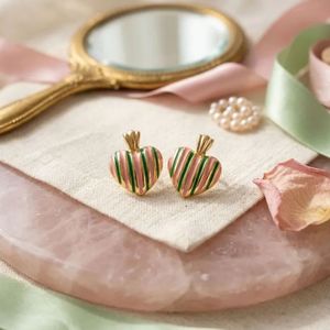 14K Gold Pink Green Striped <b>Heart</b> <b>Earrings</b> Women Fashion Jewelry Elegant <b>Heart</b> Stud <b>Earrings</b> Gift Accessory Party Wear - Product Image 6