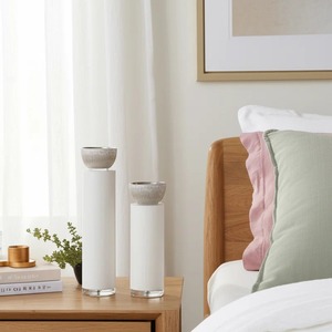 Ceramic Cylinder Candle Stand Set Matte White Home Decoration - Product Image 3
