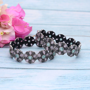 Juego de brazaletes Kada de latón chapado en plata antigua hechos a mano para mujer, joyería étnica india para bodas y compromisos. - Product Image 6