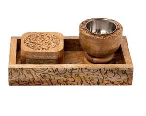 Ensemble brûleur d'encens en bois de santal rustique fait main, gravure calligraphique arabe, usage religieux, aromathérapie toutes saisons, écologique 100% - Product Image 1