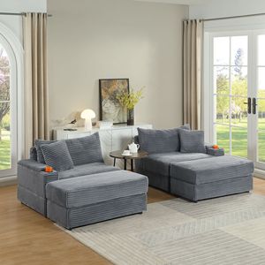 Divano Chaise Longue Profondo con 2 Cuscini Decorativi e Pouf per Soggiorno, Arredamento Confortevole - Product Image 3