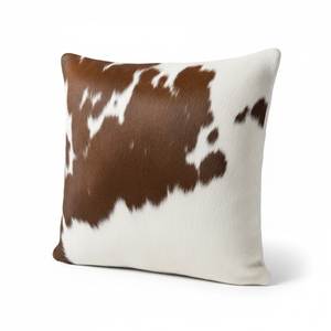 Square Cowhide Print Pillow 20x20in White with Brown Spots Polyester Home Decor - Product Image 4