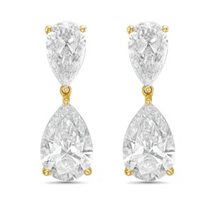 8 CT Simulated Pear Diamond 18K Gold Drop Earrings with <b>Emerald</b> Cut Mixed Shape Luxury Modern Geometric Design IGI Certified - Product Image 2