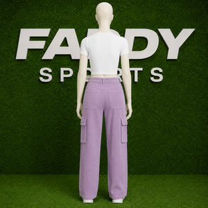 Pantalon cargo tendance pour femme, taille haute, en velours côtelé, coupe large, multi-poches, style streetwear, ample, vintage Y2K, violet - Product Image 3