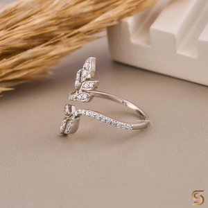 Anillo Abierto de Oro Sólido de 14K con Diamantes Cultivados en Laboratorio y Diseño de Enredadera Natural |   Inspirado en hojas 0.30 CT - Product Image 2