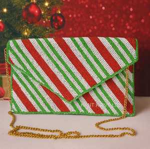 Pochette de soirée élégante et royale en lin artisanal de qualité supérieure, ornée de perles et de broderies de cristaux, avec bandoulière chaîne imperméable pour femme - Product Image 1