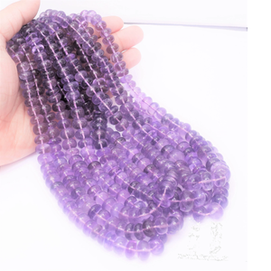 Perles de pierre précieuse améthyste naturelle lisses en forme de rondelle, 16 pouces, 5-12 mm, perles améthyste violettes faites à la main, fabrication de bijoux. - Product Image 1