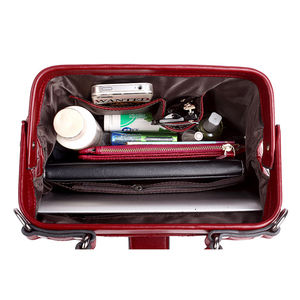 Red <b>Quilted</b> Genuine Leather Satchel With <b>Single</b> Strap And Flap Closure For Women Daily Use doctor handbag business doctor - Product Image 4