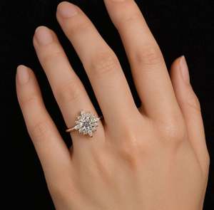 Halo Moissanite <b>Solitaire</b> Floral Cluster Sunflower Unique Engagement Wedding <b>Ring</b> 925 <b>Silver</b> Luxury - Product Image 4