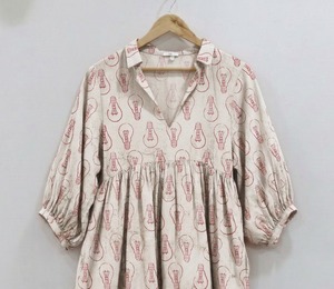 Robe midi en coton imprimé à la main style bohème, motif floral indien, pour femme, formelle, toutes saisons, respirante, écologique, coupe trapèze - Product Image 1