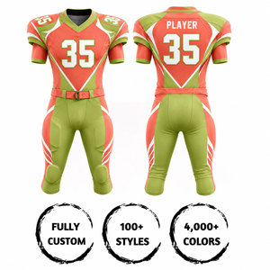 Uniforme de football américain personnalisé sublimé, maillot à col en V pour homme, pantalon orange, vert, blanc, respirant, ajusté, manches courtes - Product Image 5