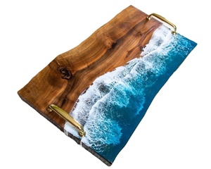 Plateau de service de cuisine élégant fait à la main Planche à découper de rivière avec bois d'acacia Résine Charcuterie Planche Epicay décorative - Product Image 5