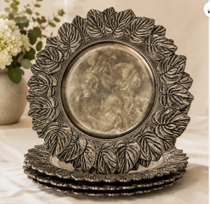 Assiette de présentation vintage en étain à motif de feuille, style antique, pour la décoration de table de mariage, vaisselle décorative, vente en gros - Product Image 5