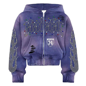Trending Men's Rhinestone Zip Hoodie Custom Color & Logo Breathable Oversized wholesale Streetwear Rhinestone Sweatshirt - Product Image 2
