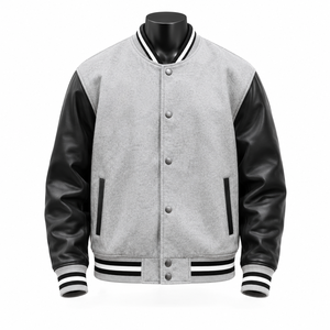 Chaqueta Varsity de Invierno Unisex Personalizada, Ecológica, Transpirable y Resistente al Viento, Chaqueta de Béisbol con Letras Bordadas, Mangas de Cuero PU Negro - Product Image 1