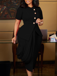 Vestido de Oficina y de Noche para Mujer Africana de Talla Grande, Transpirable, Antiarrugas, Elegante, Verano, Botones, Manga Corta - Product Image 4